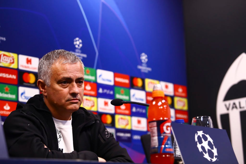 Head coach of Manchester United Jose Mourinho on Press conference before Champions League match between Valencia CF v Manchester United at Mestalla...