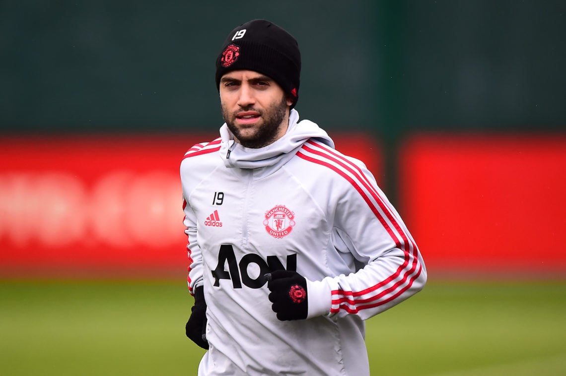 (EXCLUSIVE COVERAGE) Giuseppe Rossi in action during a first team training session at Aon Training Complex on February 08, 2019 in Manchester, Engl...