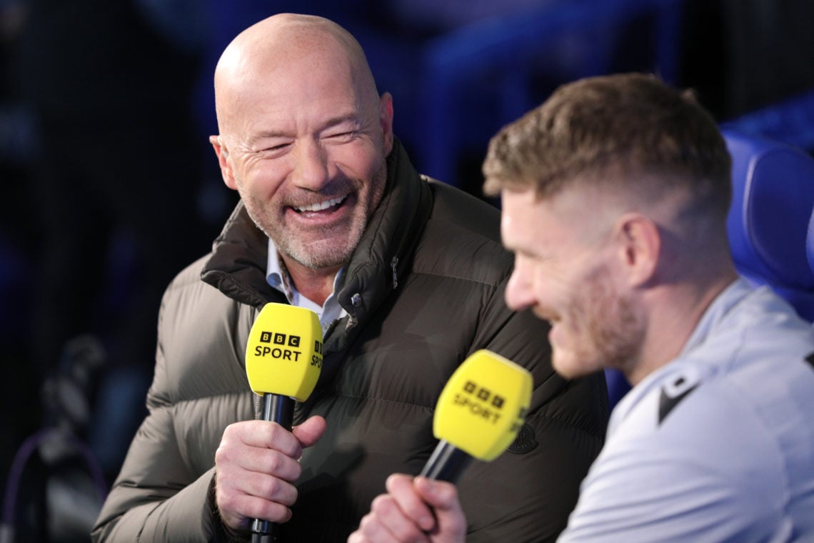 Alan Shearer the formewr Newcastle United player interviews Michael Smith of Sheffield Wednesday during the FA Cup Third Round match between Sheffi...