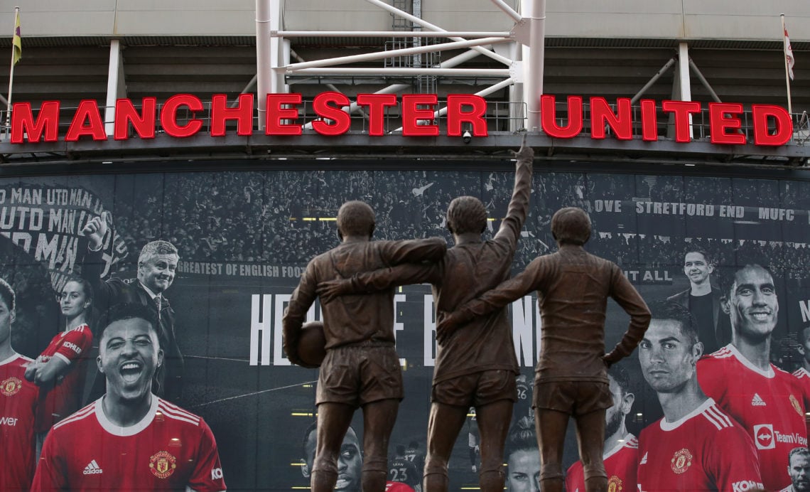 A statue of United Trinity, the trio of George Best, Denis Law and Sir Bobby Charlton is seen prior to the Premier League match between Manchester ...