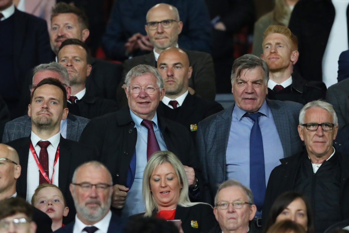 Sir Alex Ferguson and Sam Allardyce watch on from the stand following the FA Youth Cup Final match between Manchester United and Nottingham Forest ...