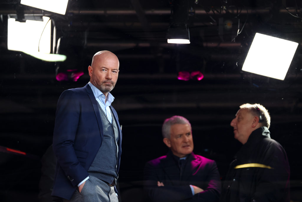 Alan Shearer of BBC Sport looks on prior to the Emirates FA Cup Fourth Round match between Wrexham and Sheffield United at Racecourse Ground on Jan...