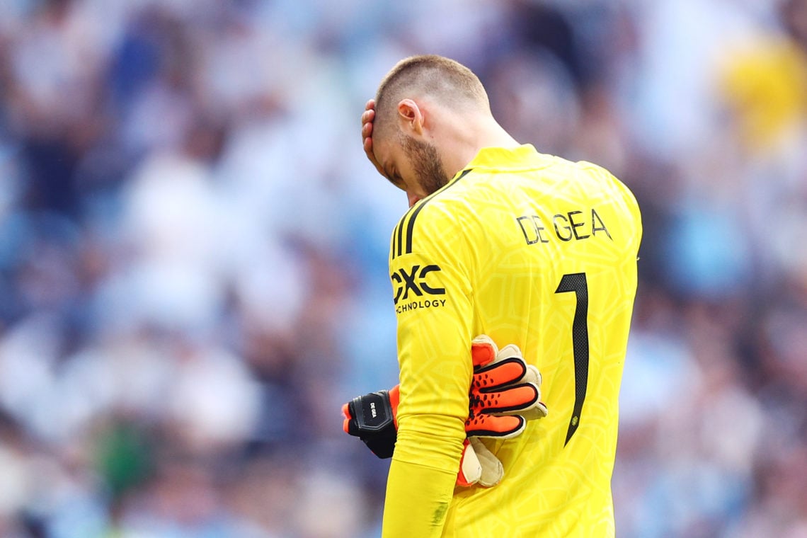 David De Gea of Manchester United looks dejected following the team's defeat in the Emirates FA Cup Final between Manchester City and Manchester Un...