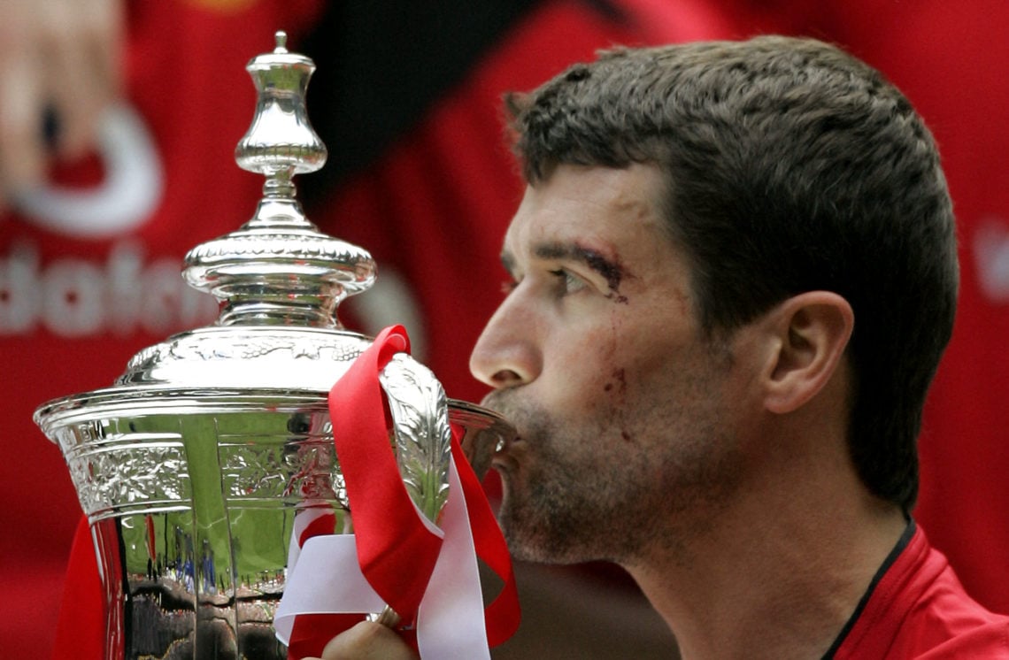 Manchester United's captain Roy Keane kisses the FA Cup after their FA Cup Final against Millwall 22 May, 2004 in Cardiff, Wales. Manchester United...