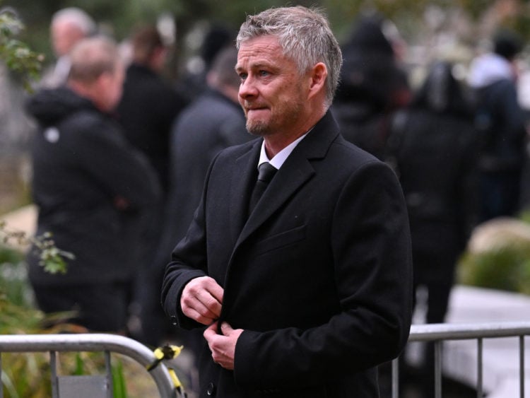 Former Manchester United player Ole Gunnar Solskjaer attends the funeral of Sir Bobby Charlton at Manchester Cathedral on November 13, 2023 in Manc...