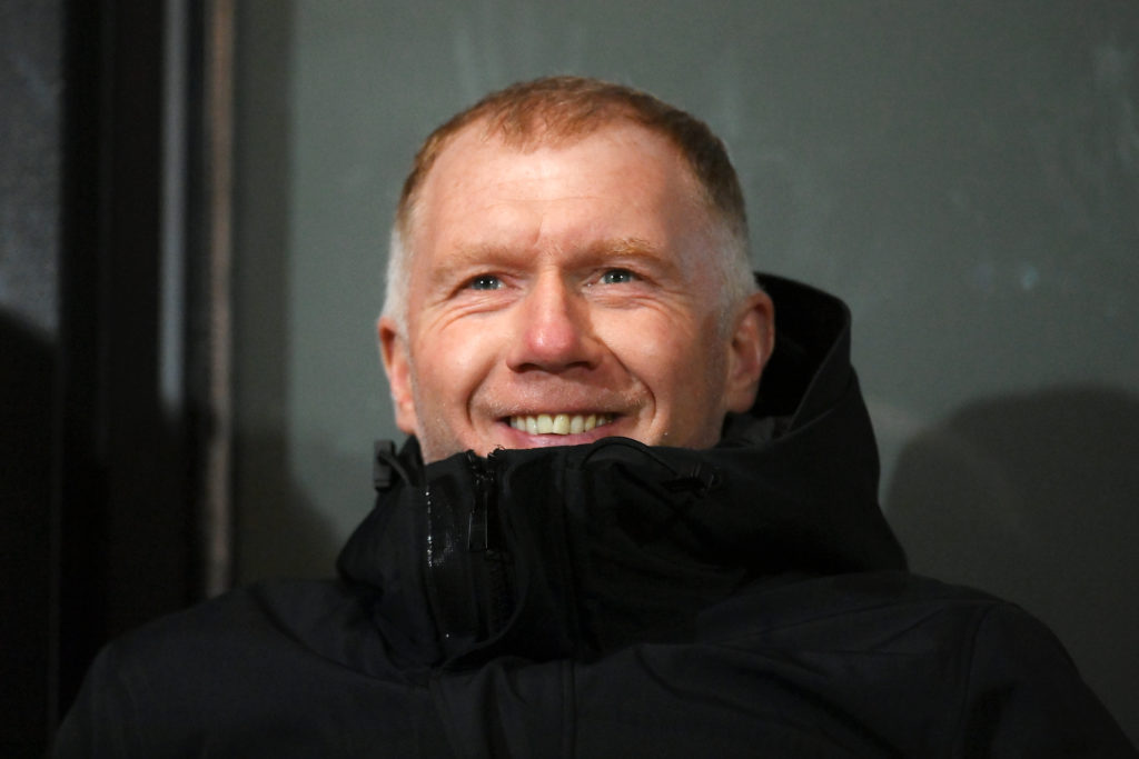 Paul Scholes, Co-Owner of Salford City, looks on ahead of the Emirates FA Cup First Round Replay match between Salford City and Peterborough United...