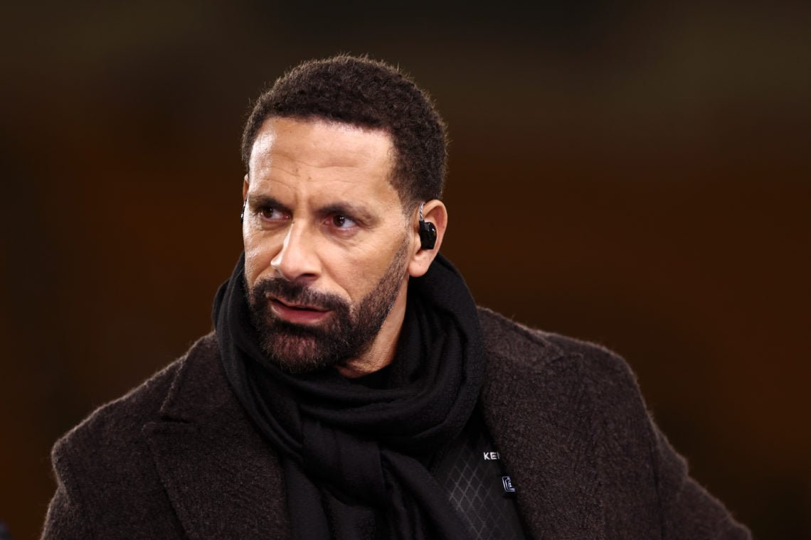 Rio Ferdinand, former English footballer and current television pundit looks on during the Premier League match between Wolverhampton Wanderers and...