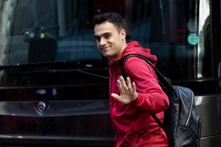 Sergio Reguilón of Brentford arrives at the stadium prior to the Premier League match between Brentford FC and Chelsea FC at Brentford Community St...