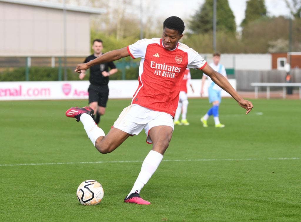 Chido Martin-Obi of Arsenal during the Premier League U18 match between Arsenal and Crystal Palace at Sobha Realty Training Centre on March 16, 202...