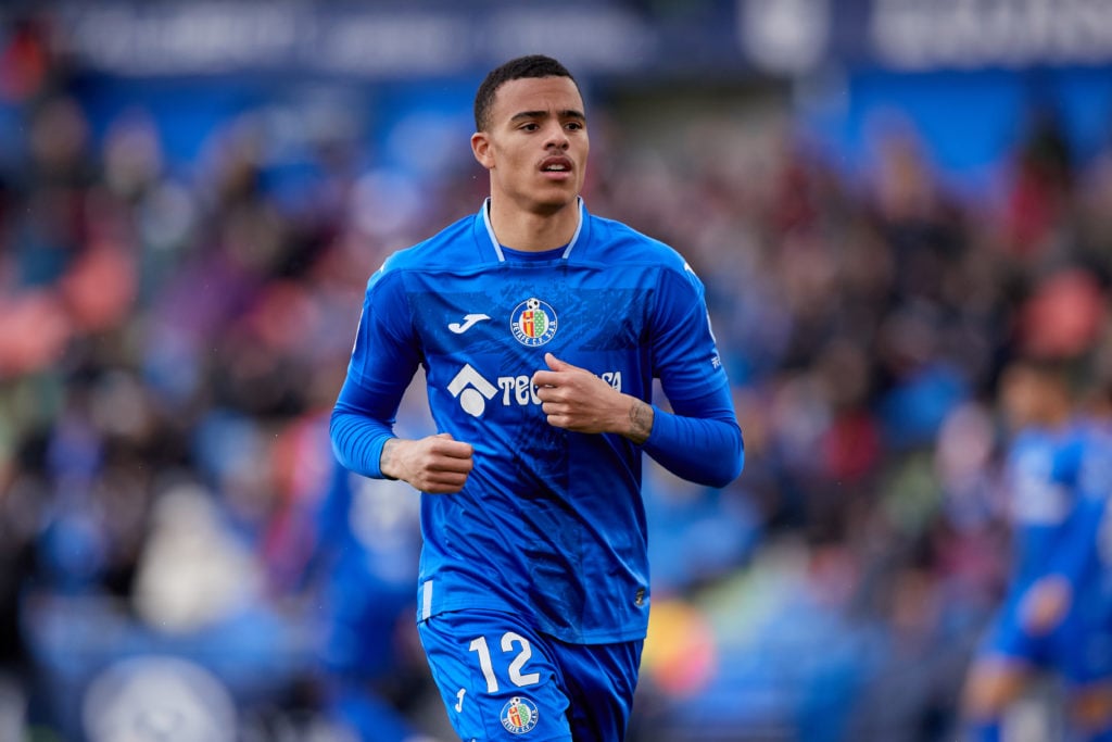 Getafe CF's Mason Greenwood in action during the LaLiga EA Sports match between Getafe CF and Sevilla FC at Coliseum Alfonso Perez on 30 March 20...