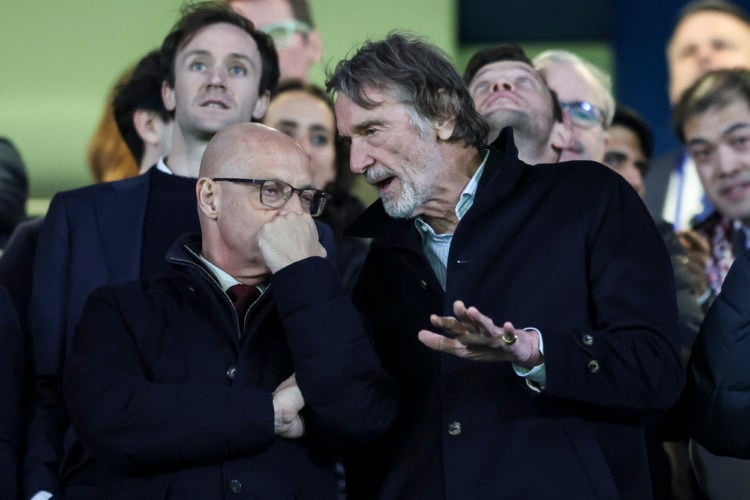 Sir Jim Ratcliffe, part owner of Man United with Sir Dave Brailsford during the Premier League match between Chelsea FC and Manchester United at St...