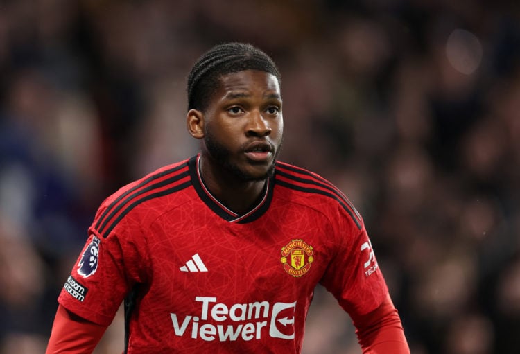 Willy Kambwala of Manchester United  during the Premier League match between Chelsea FC and Manchester United at Stamford Bridge on April 04, 2024 ...