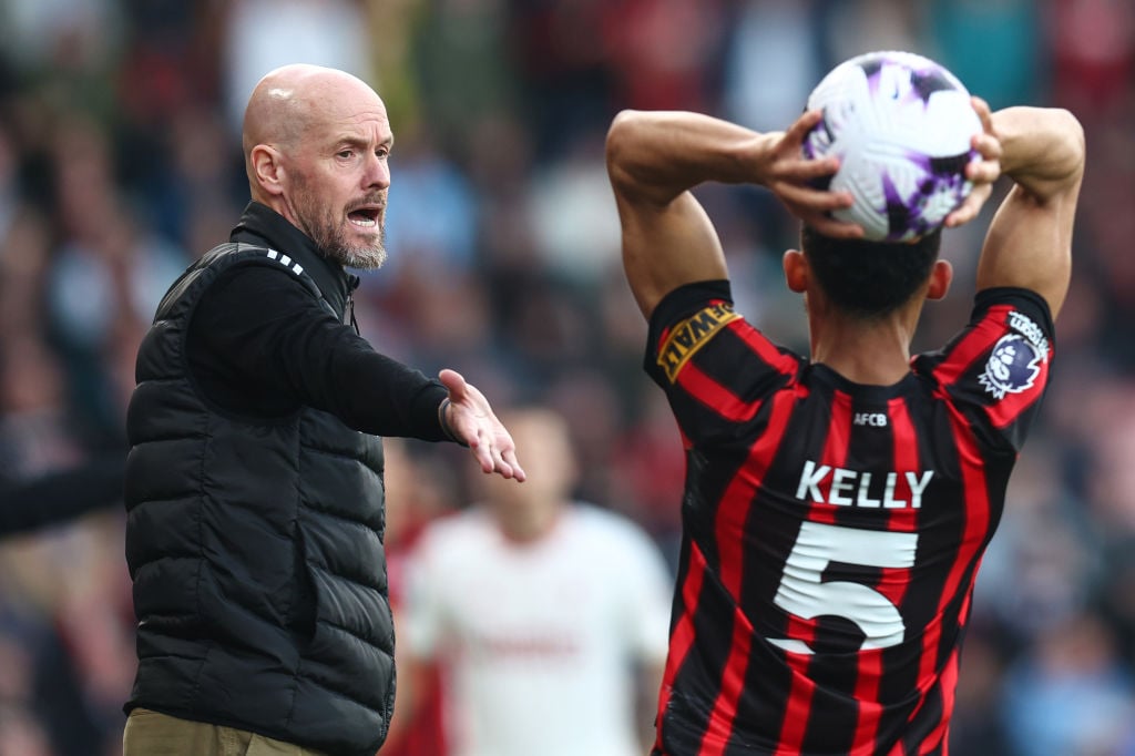 Manchester United manager Erik ten Hag as Lloyd Kelly of Bournemouth takes a throw-in during the Premier League match between AFC Bournemouth and M...