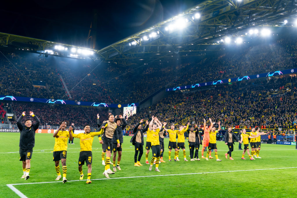 Borussia Dortmund players celebrate.