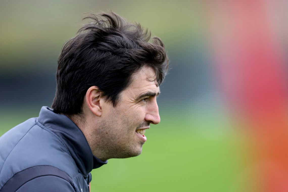 Head Coach Andoni Iraola of Bournemouth during a training session at Vitality Stadium on April 10, 2024 in Bournemouth, England.