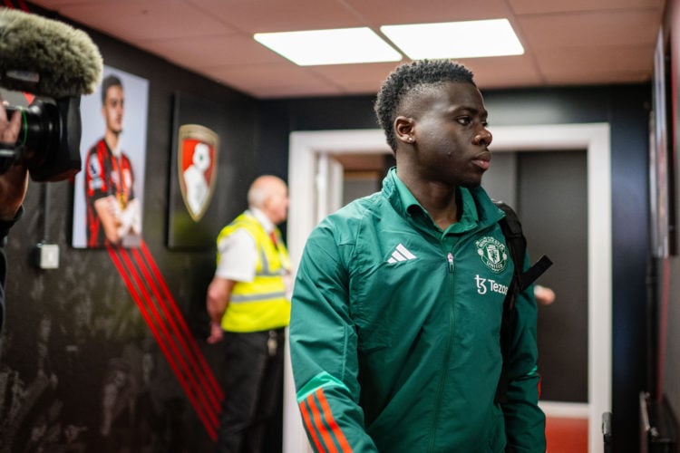 Omari Forson of Manchester United arrives ahead of the Premier League match between AFC Bournemouth and Manchester United at Vitality Stadium on Ap...