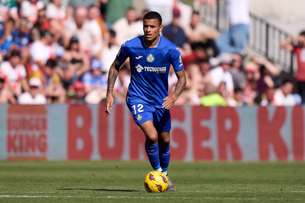 Mason Greenwood of Getafe CF r during the LaLiga EA Sports match between Rayo Vallecano and Getafe CF at Estadio de Vallecas on April 13, 2024 in M...