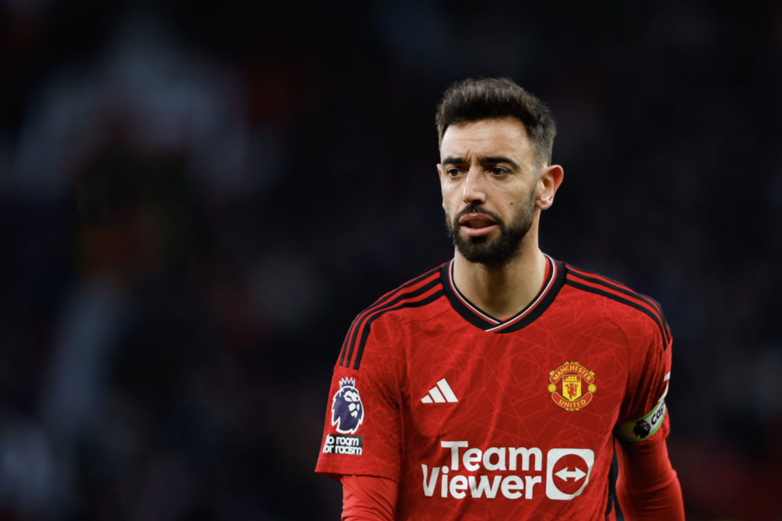 Bruno Fernandes of Manchester United during the Premier League match between Manchester United and Sheffield United at Old Trafford on April 24, 20...