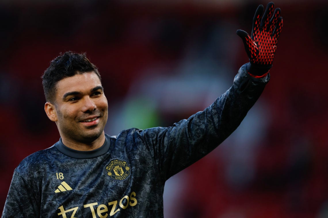 Casemiro of Manchester United before the Premier League match between Manchester United and Sheffield United at Old Trafford on April 24, 2024 in M...