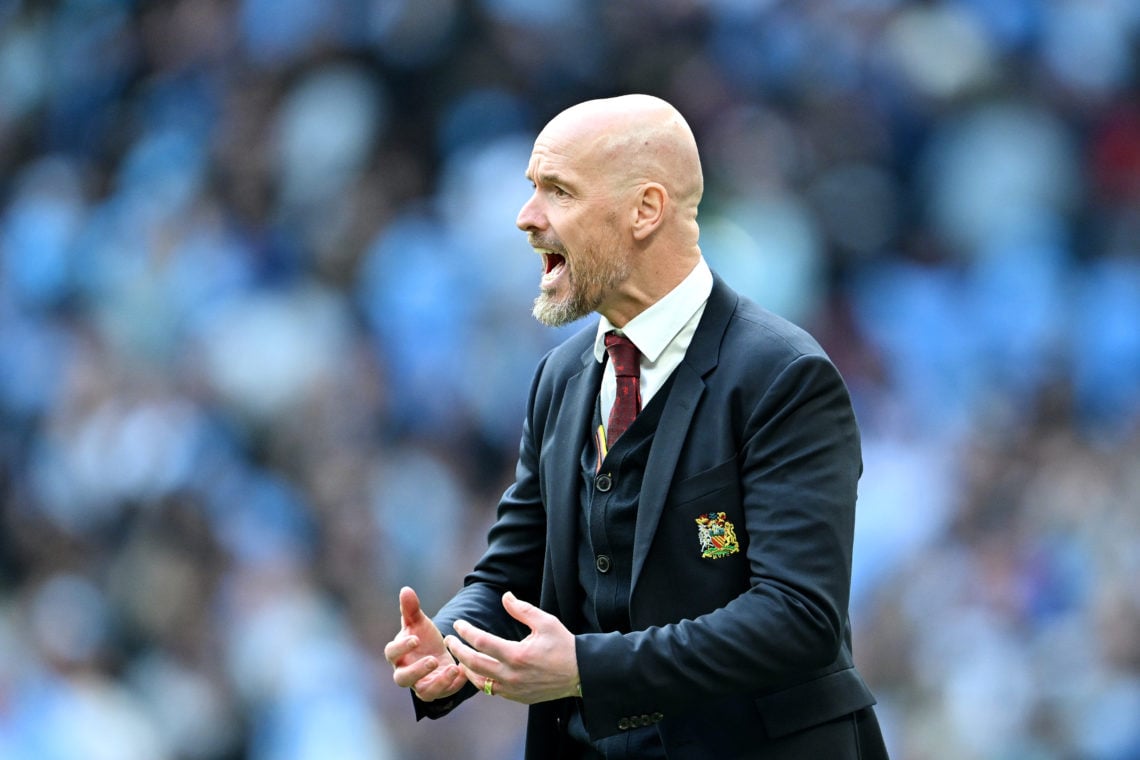 Erik ten Hag, Manager of Manchester United, reacts in the penalty shootout during the Emirates FA Cup Semi Final match between Coventry City and Ma...
