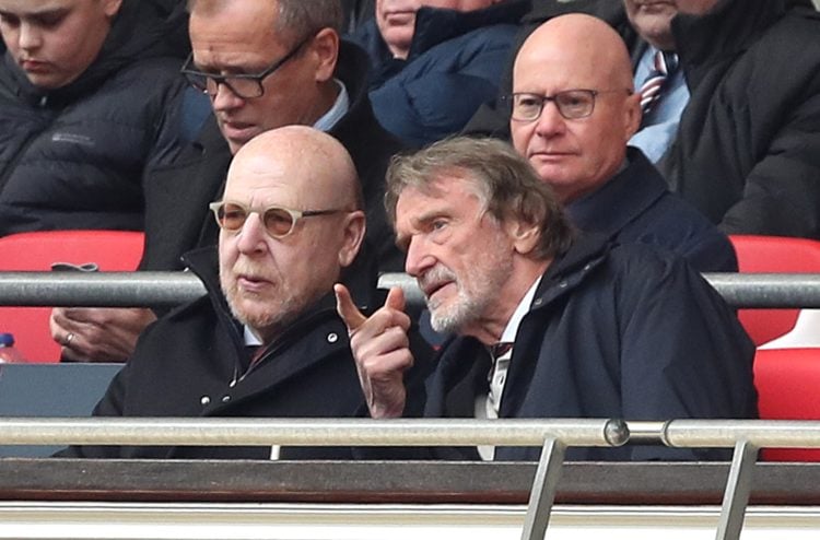 Sir Jim Ratcliffe (R) and Avram Glazer owner of Manchester United during the Emirates FA Cup Semi Final match between Coventry City and Manchester ...