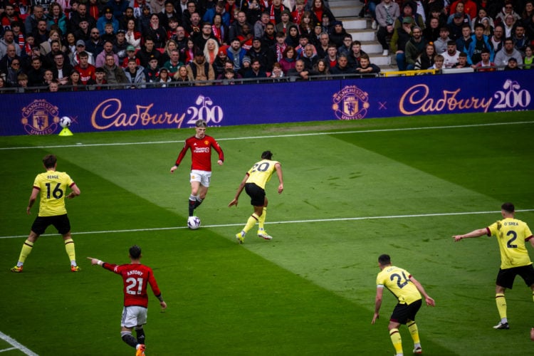 Alejandro Garnacho of Manchester United in action during the Premier League match between Manchester United and Burnley FC at Old Trafford on April...