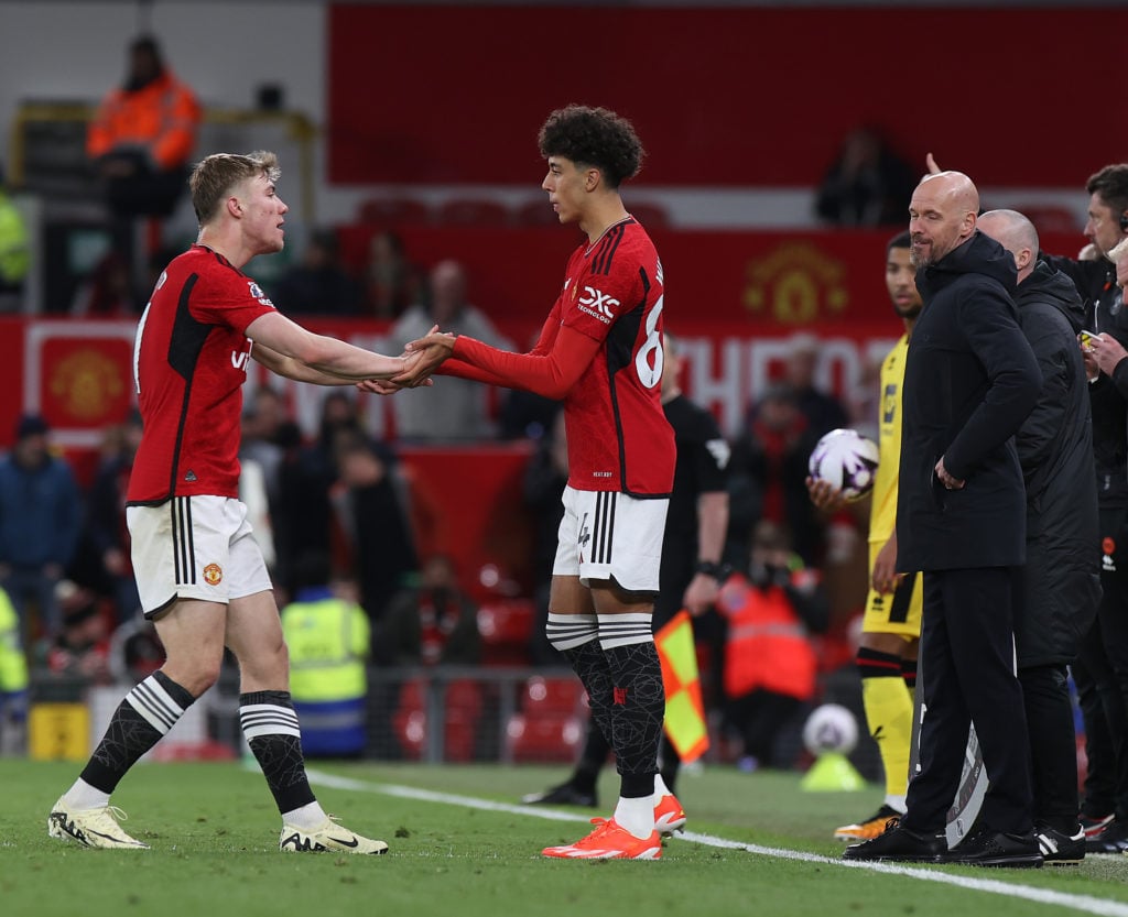 Ethan Wheatley of Manchester United comes on as a substitute during the Premier League match between Manchester United and Sheffield United at Old ...