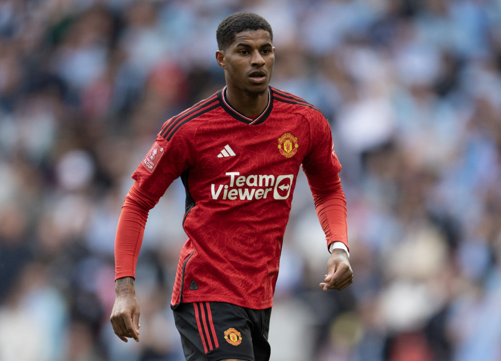 Marcus Rashford of Manchester United during the Emirates FA Cup Semi Final match between Coventry City and Manchester United at Wembley Stadium on ...