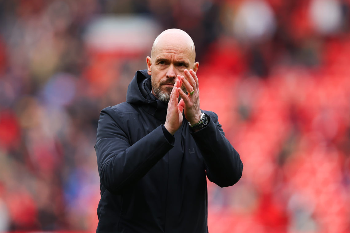 Erik ten Hag, manager of Manchester United, looks dejected as he leaves the pitch at full-time during the Premier League match between Manchester U...