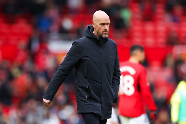 Erik ten Hag, manager of Manchester United, looks dejected as he leaves the pitch at full-time during the Premier League match between Manchester U...