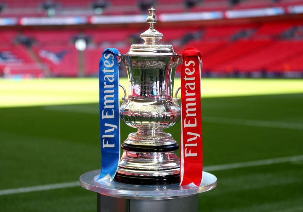 A detailed view of the Emirates FA Cup Trophy prior to The Emirates FA Cup Final between Chelsea and Manchester United at Wembley Stadium on May 19...