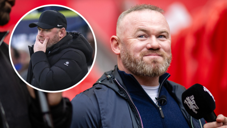 Wayne Rooney at Old Trafford ahead of the Manchester United match against Everton in March, with an overlapping image from the Premier League legen...