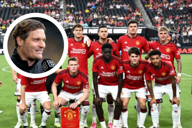 Manchester United pre-season XI picture featuring Jadon Sancho, and Dortmund boss Edin Terzic inset