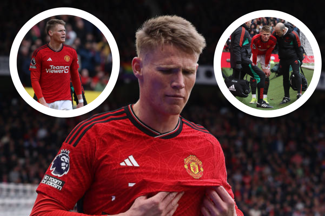 Scott McTominay walks off injured in Manchester United draw to Burnley, another picture inset of McTominay looking on, another being attended to by...