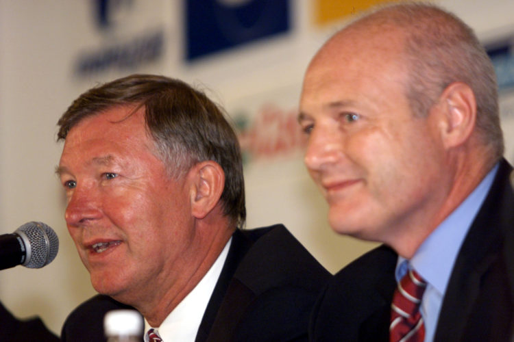 27 Jul 2001:  Alex Ferguson, Manager of Manchester United and Peter Kenyon, the Chief Executive at the Welcome Media Press Conference held at the R...