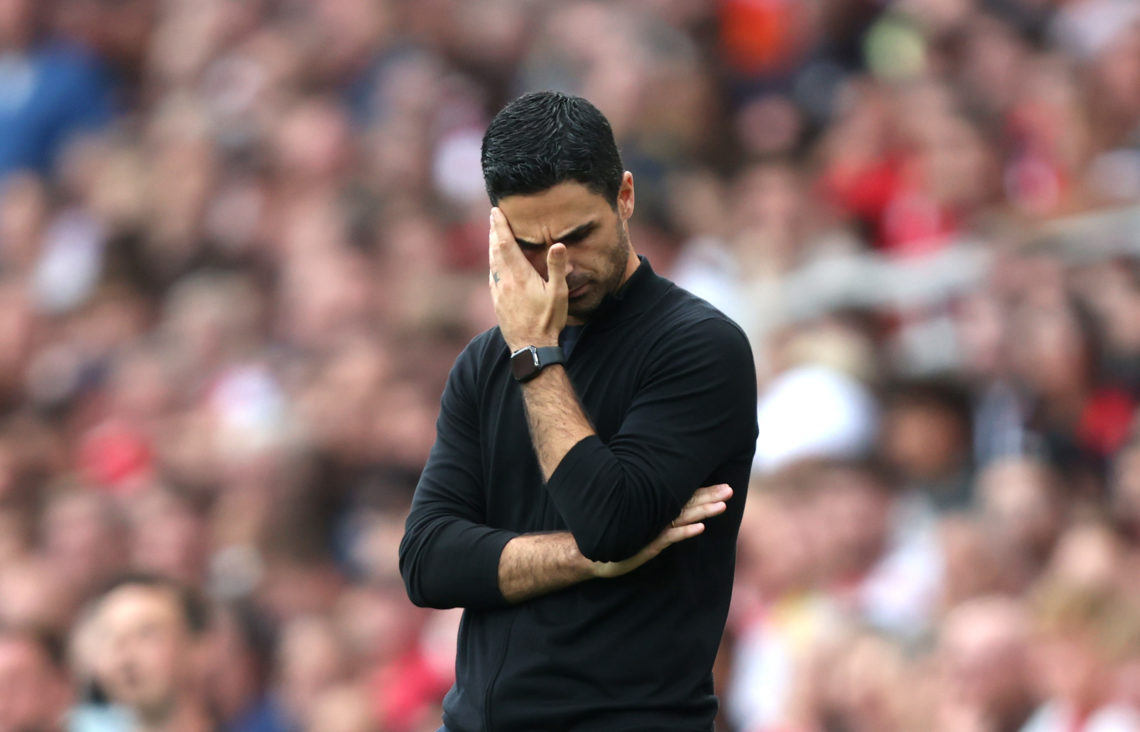 Mikel Arteta, Manager of Arsenal looks dejected during the Premier League match between Arsenal and Norwich City at Emirates Stadium on September 1...