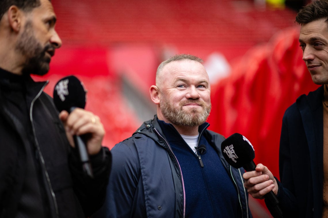 Former Manchester United players Rio Ferdinand and Wayne Rooney give a pre match interview ahead of the Premier League match between Manchester Uni...