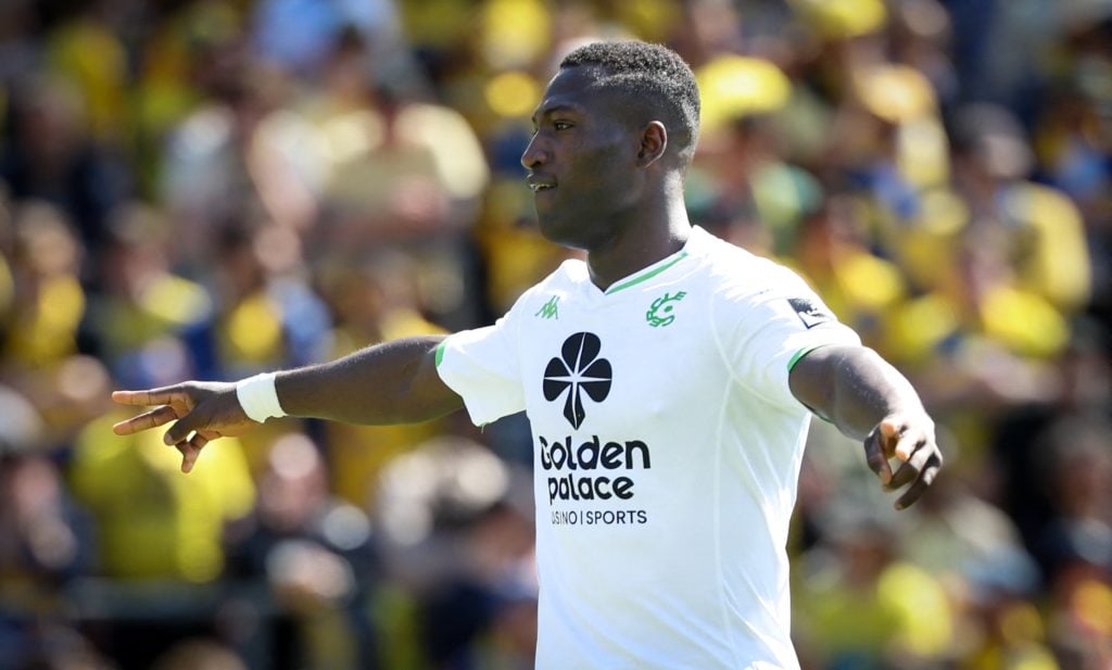 Cercle's Kevin Denkey celebrates after scoring during a soccer match between Royale Union Saint Gilloise and Cercle Brugge, Sunday 07 April 2024 in...