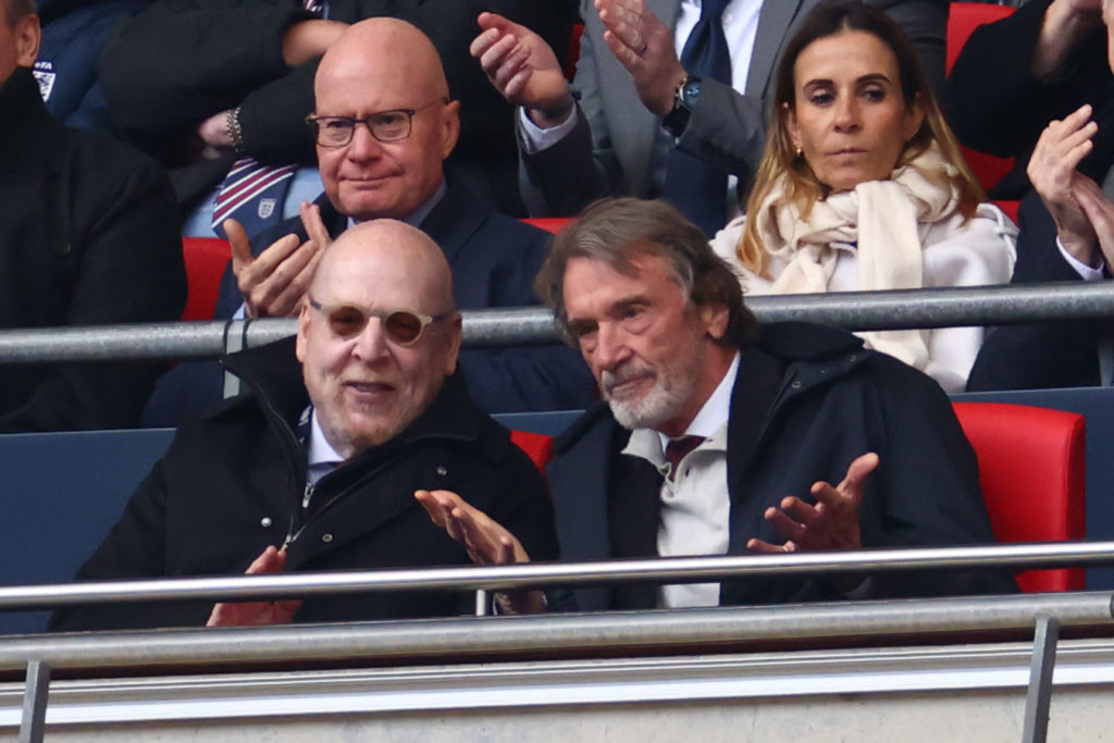 Avram Glazer, Majority Owner of Manchester United and Jim Ratcliffe, Minority Shareholder of Manchester United look on during the Emirates FA Cup S...