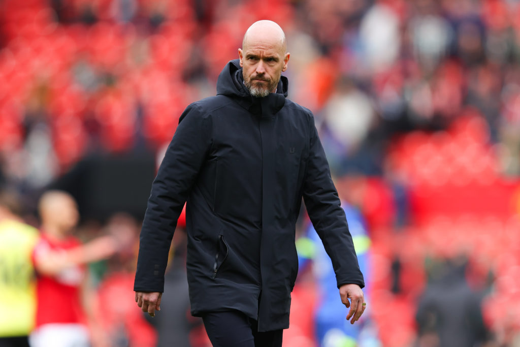 Erik ten Hag, manager of Manchester United, during the Premier League match between Manchester United and Burnley FC at Old Trafford on April 27, ...