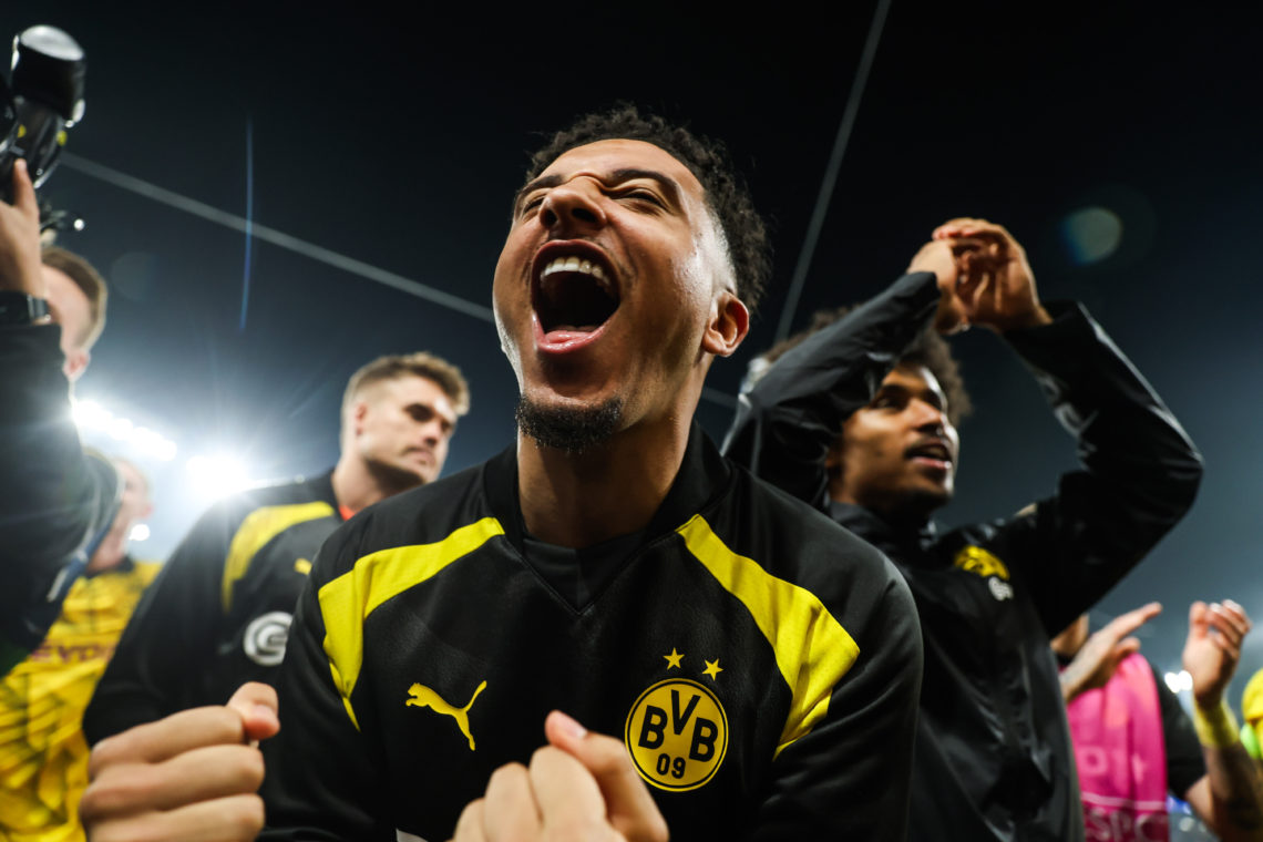 Jadon Sancho of Borussia Dortmund celebrate after the UEFA Champions League semi-final second leg football match between Paris Saint-Germain (PSG) ...