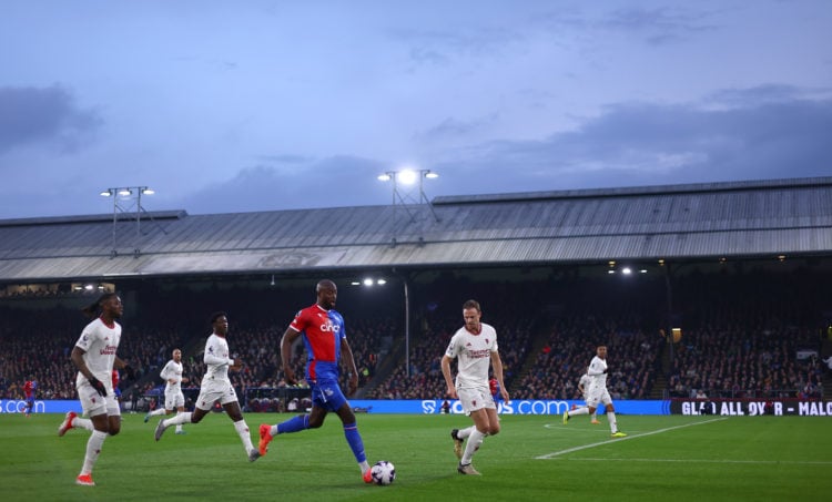 Jean Philippe Mateta of Crystal Palace controls the ball under pressure of Aaron Wan Bissaka of Manchester United  during the Premier League match ...