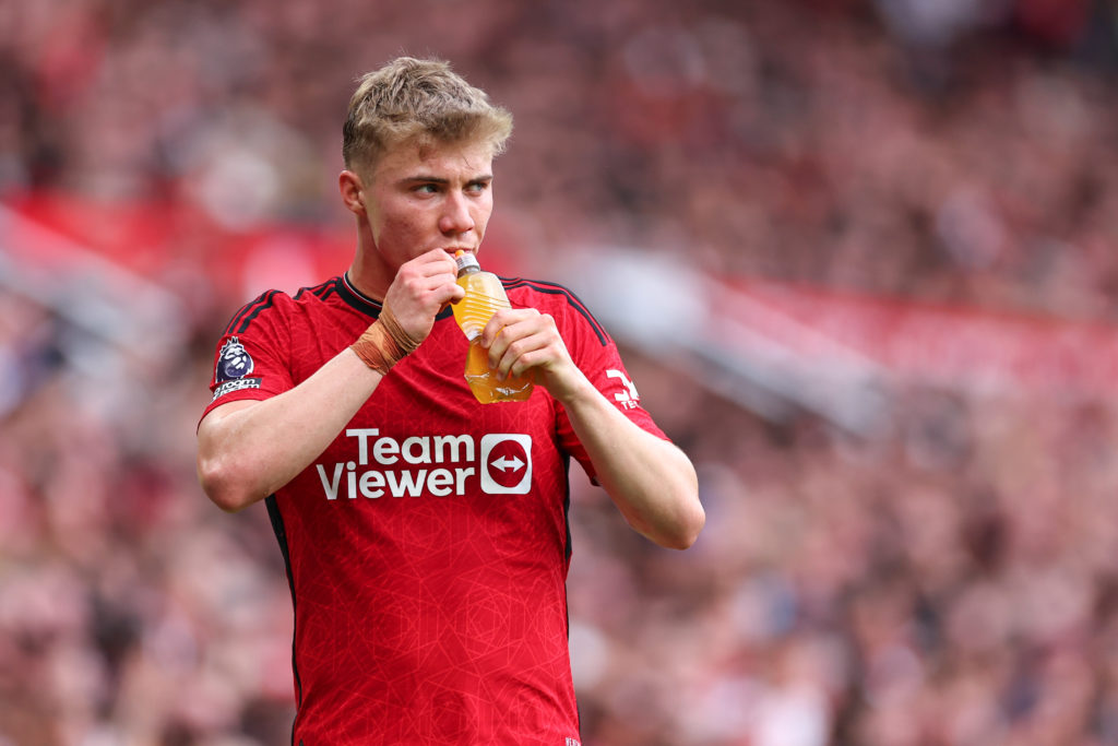 Rasmus Hojlund of Manchester United during the Premier League match between Manchester United and Arsenal FC at Old Trafford on May 12, 2024 in Man...