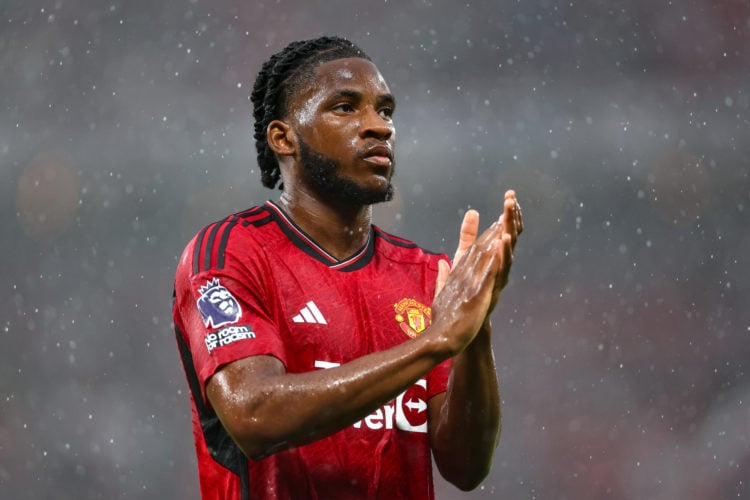 Willy Kambwala of Manchester United during the Premier League match between Manchester United and Arsenal FC at Old Trafford on May 12, 2024 in Man...