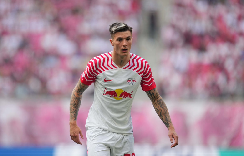 Benjamin Sesko in action for RB Leipzig.