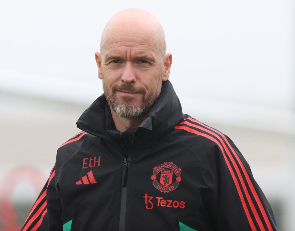 (EXCLUSIVE COVERAGE)  Manager Erik ten Hag of Manchester United in action during a first team training session at Carrington Training Ground on May...