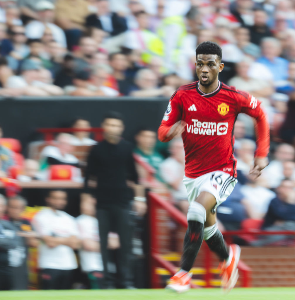 Manchester United's Amad in action during the Premier League match between Manchester United and Arsenal FC at Old Trafford on May 12, 2024 in Man...