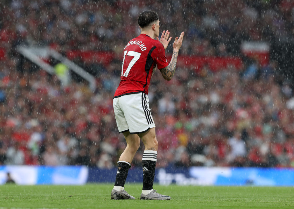 Alejandro Garnacho of Manchester United shows his disappointment during the Premier League match between Manchester United and Arsenal FC at Old Tr...