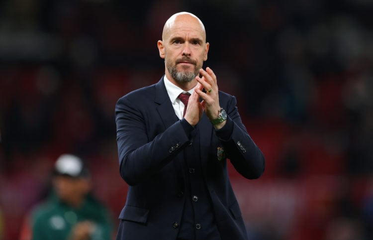 Erik ten Hag the manager of Manchester United applauds their supporters after the Premier League match between Manchester United and Newcastle Unit...