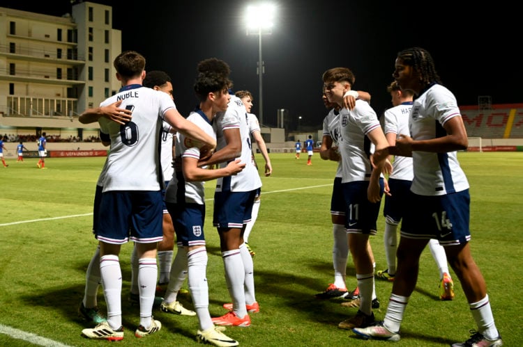 England players celebrate a goal during European Under 17 Championship 2024 match France - England at Ammochostos Epistrofi Stadium on May 21, 2024...